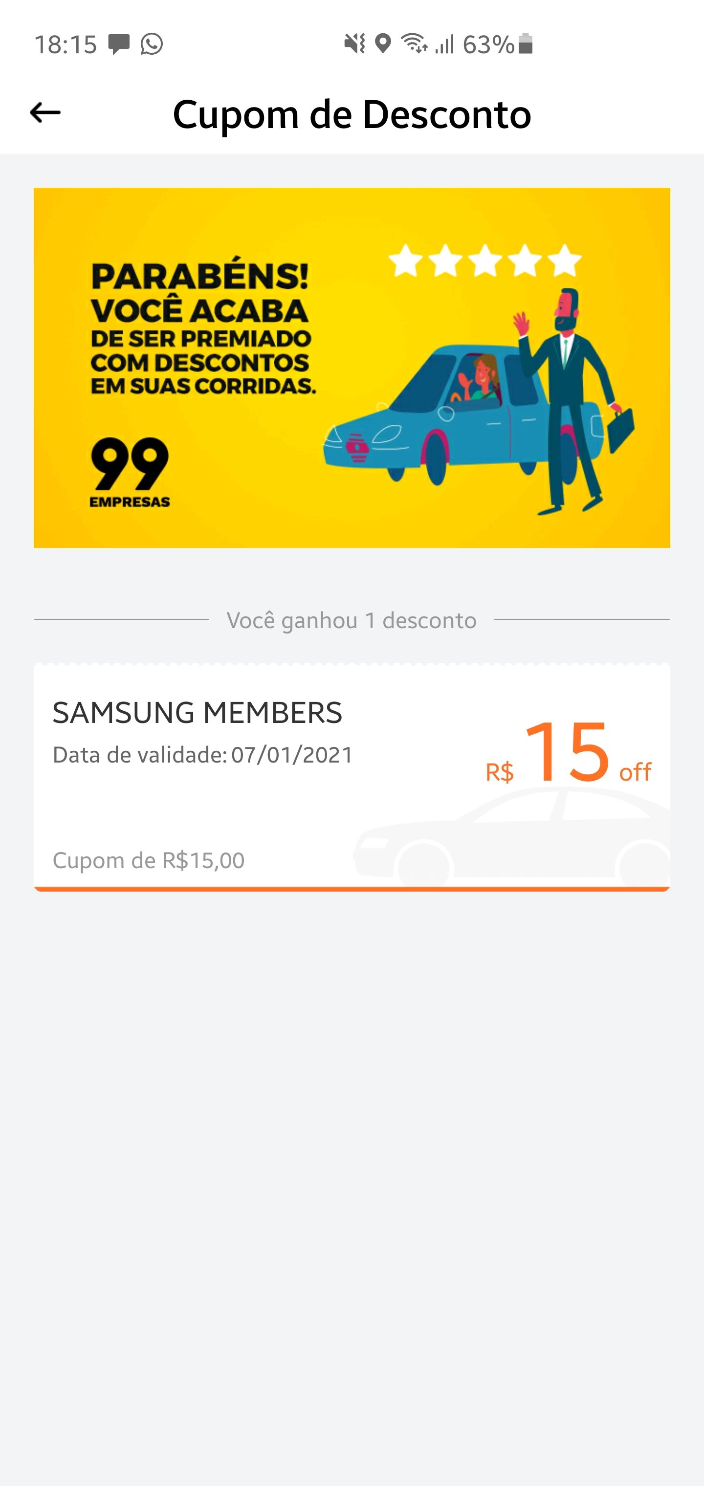 Benefício - Cupom desconto 99 - Samsung Members