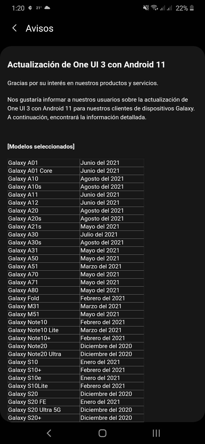 lista de actualizaciones One ui Android 11 - Samsung Members