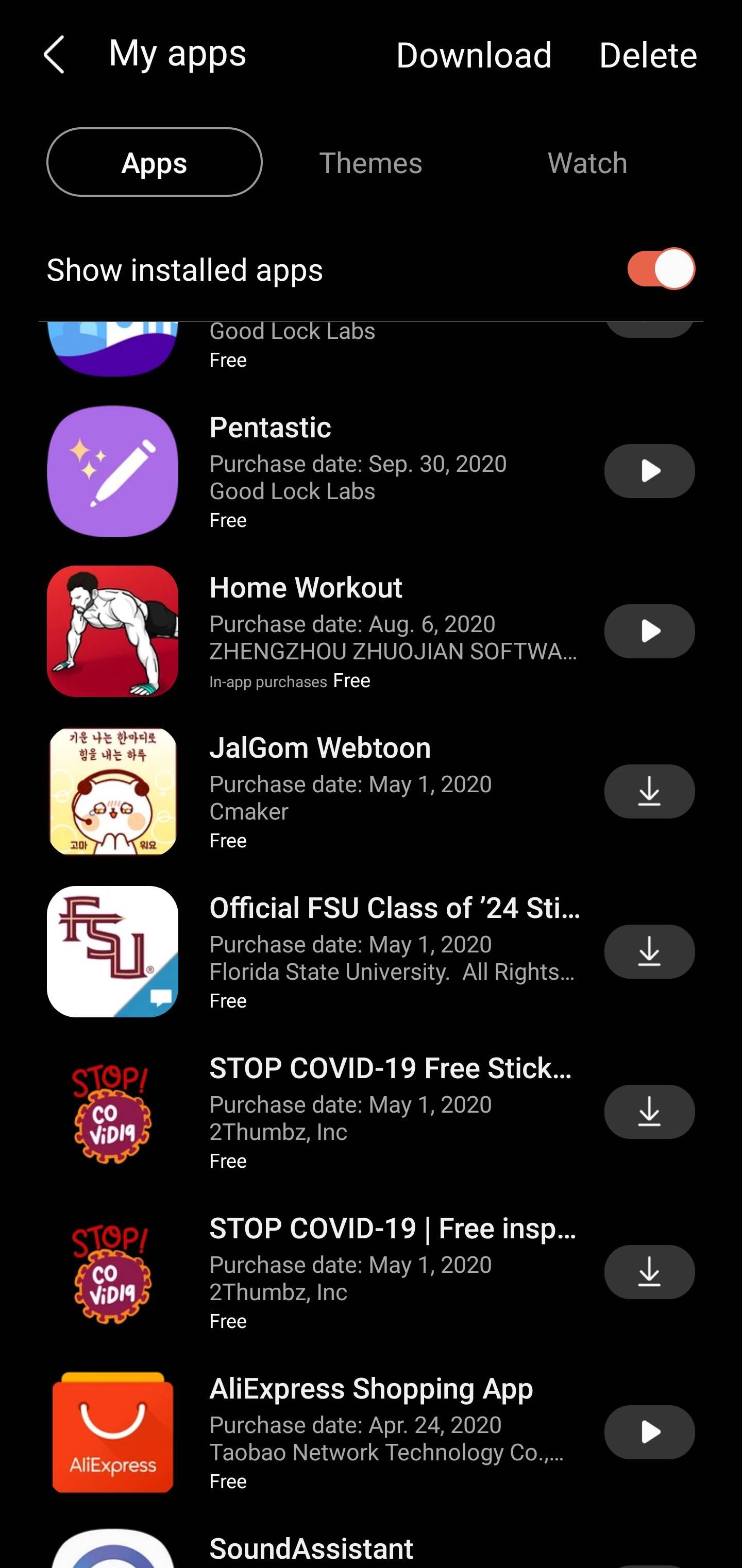 samsung pre installed apps list