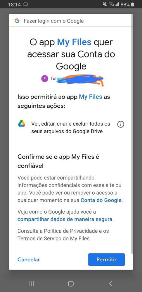 Ao clicar em "Google Drive", me redireciona para esta pagina.
