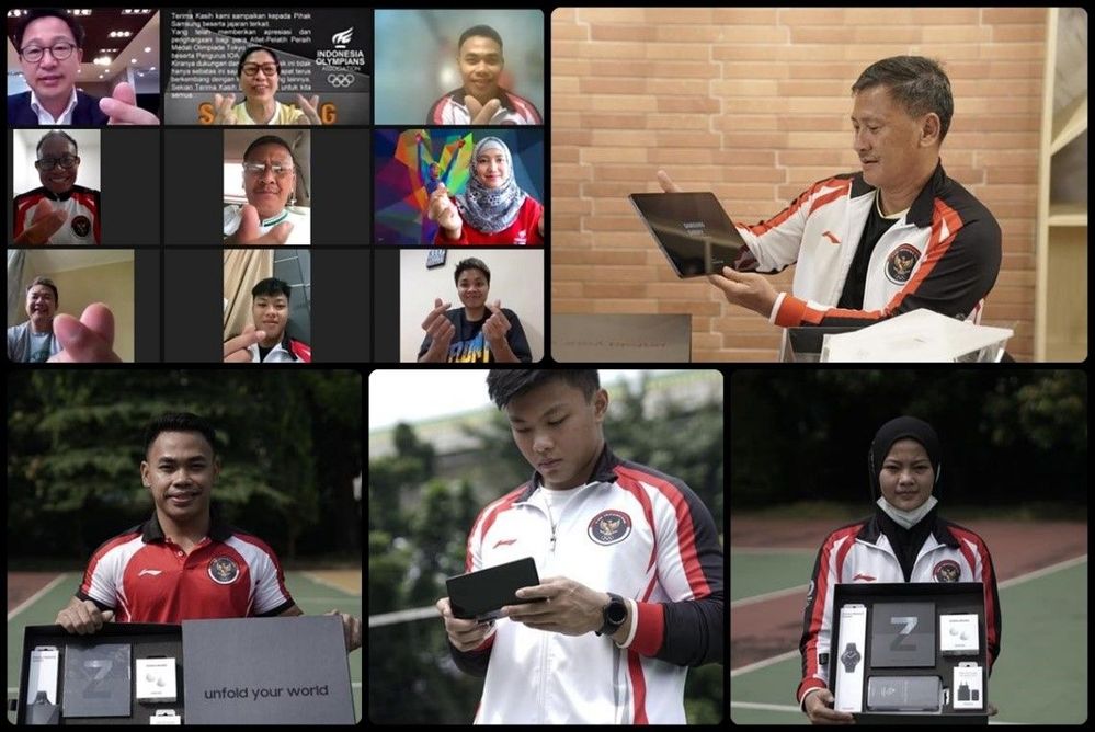 Photo-photo para Atlit dan pelatih atlit yang mengharumkan nama Indonesia dengan masing-masing Galaxy Z seriesnya. Foto dok. Samsung Indonesia, dikutip dari laman www.liputan6.com