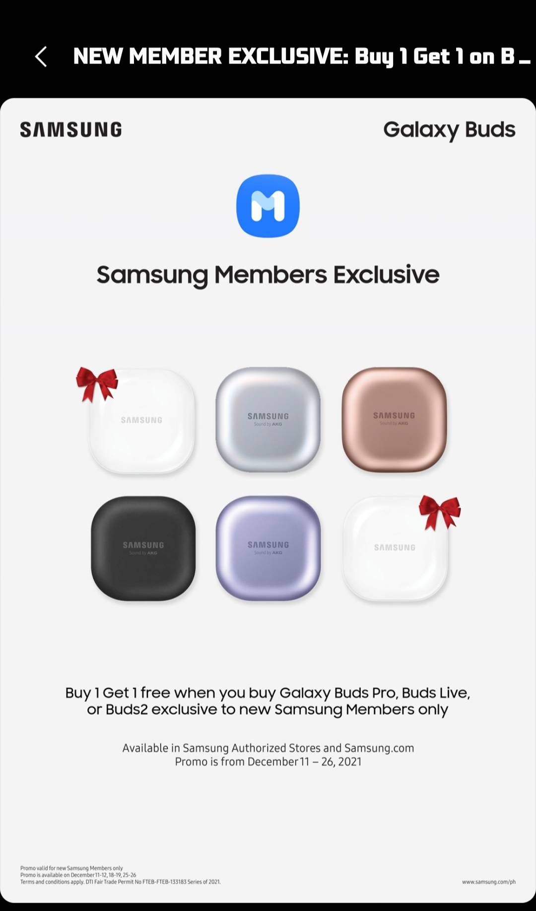 buy 1 take 1 Samsung Members