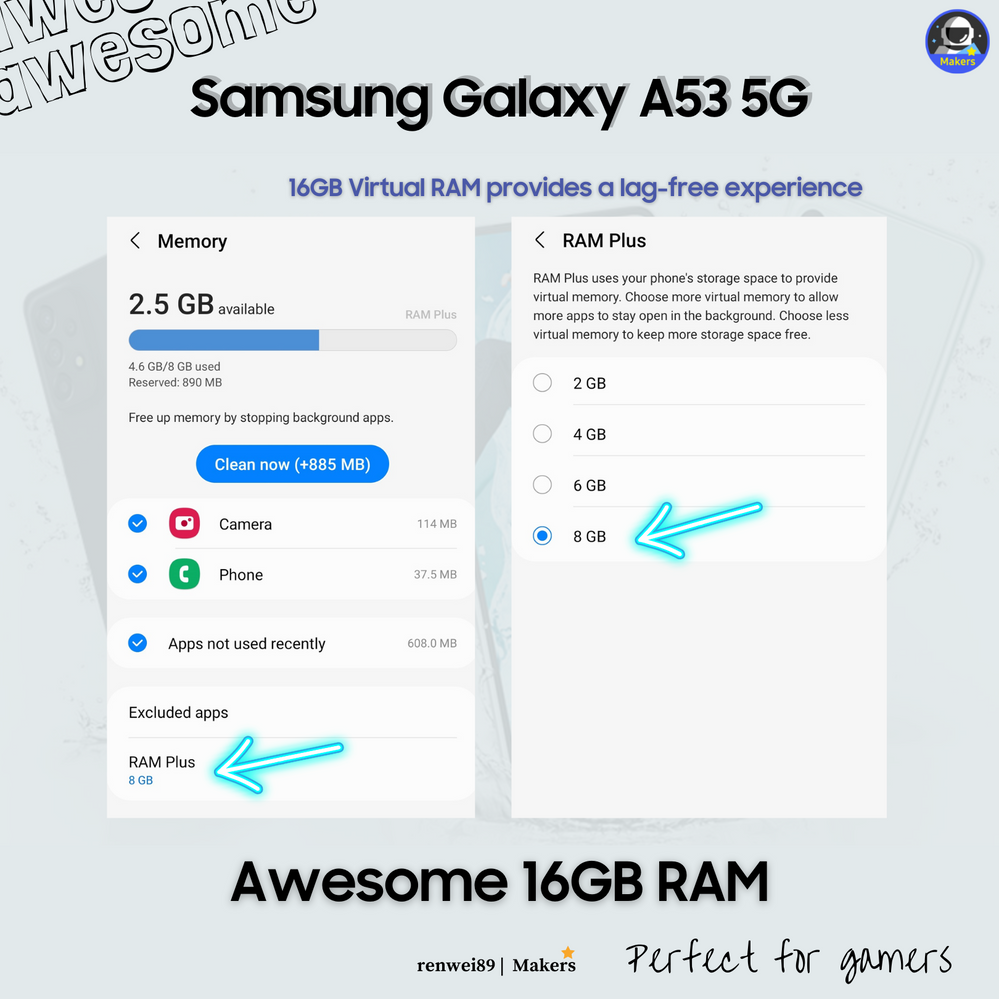 Datter antage skrive Galaxy A53 5G] 16GB RAM (8GB + 8GB virtual RAM- p... - Samsung Members