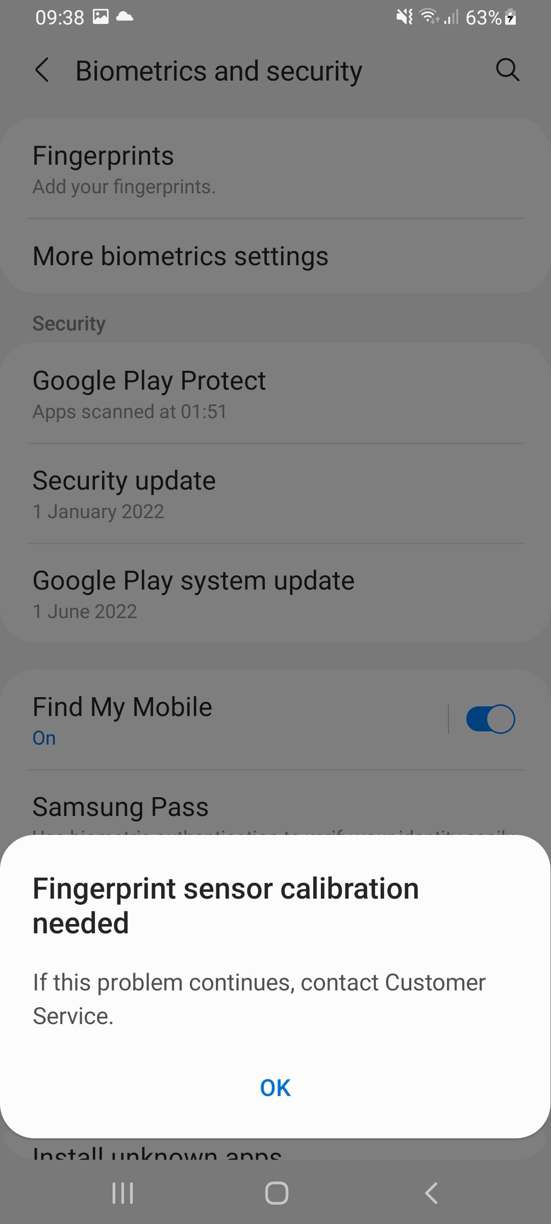 samsung a50 fingerprint calibration needed