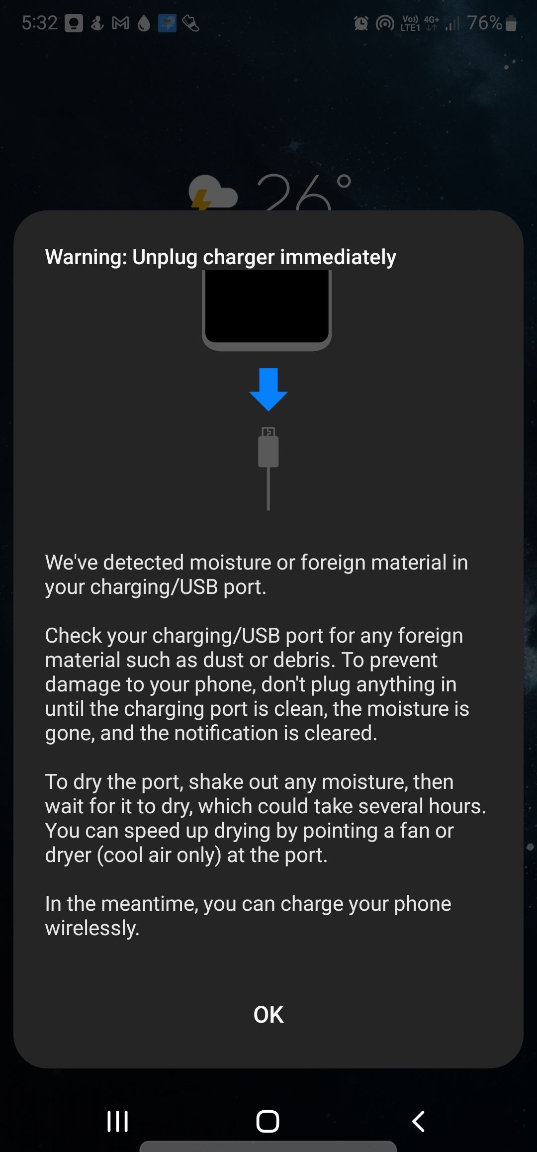 Warning: moisture in the USB port - Samsung Members