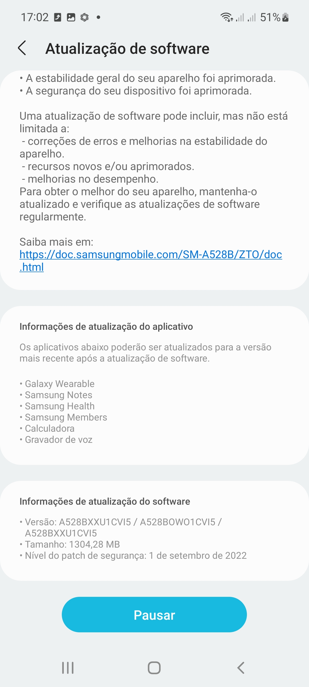 Samsung libera atualização para Galaxy A52S 5G