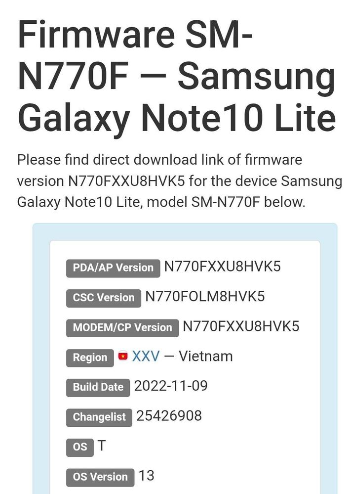 Update Android 13 Note 10 Lite Region Vietnam - Samsung Members