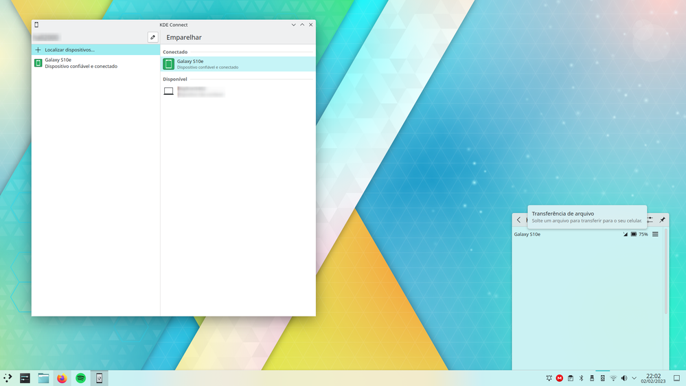 KDE Connect e Area de Notificações do KDE Connect.