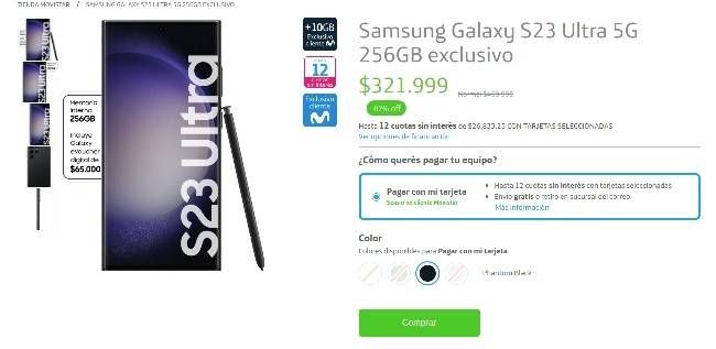 Samsung Galaxy S23 5G 256GB Phantom Black - Movistar