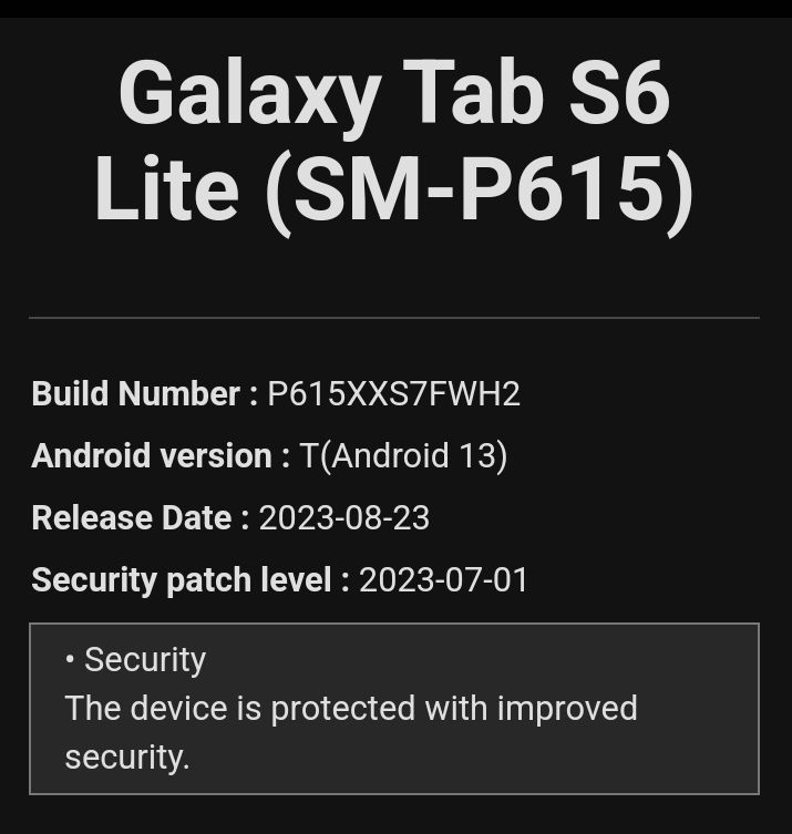 Solved: Galaxy Tab S6 Lite (SM-P615) will get P615XXU7FWH7... - Samsung  Members