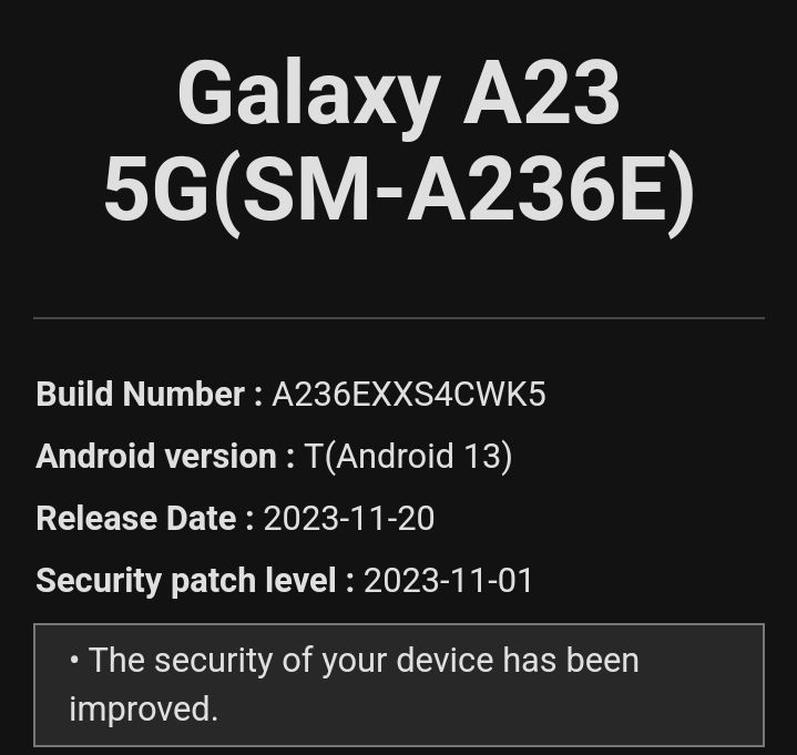 Samsung Galaxy A23, A23 5G get November 2023 security update