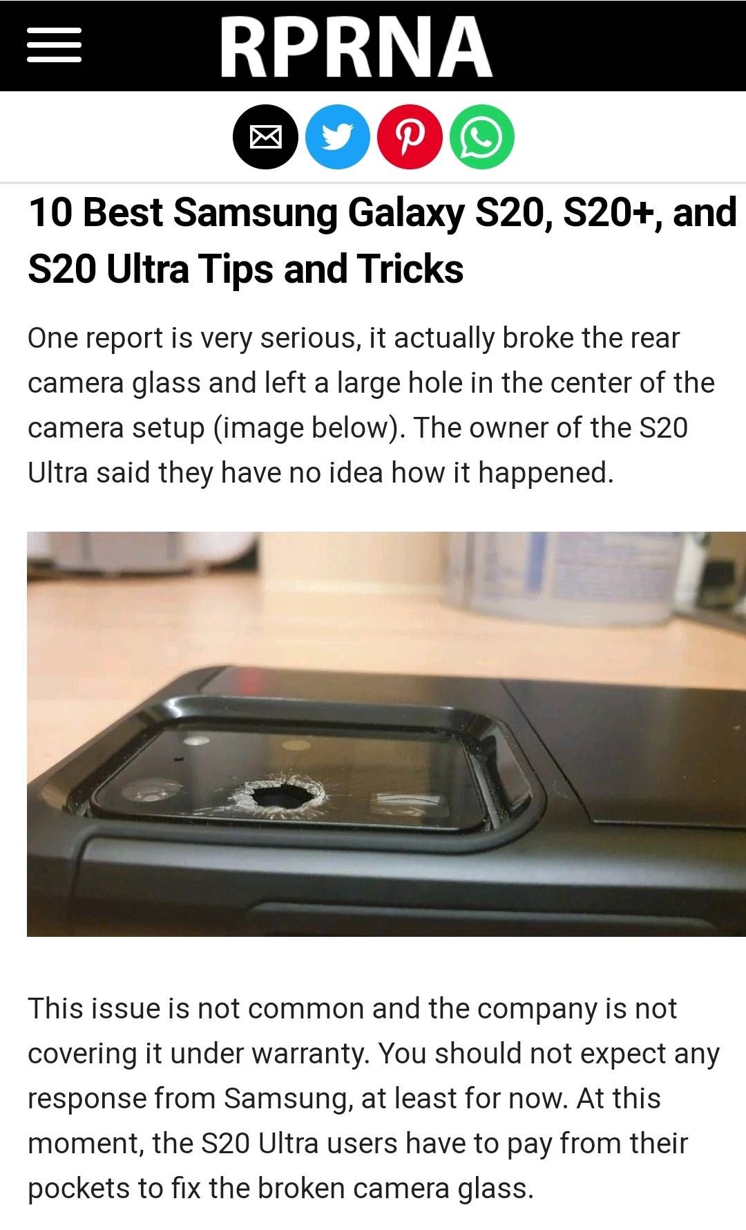 Solved: S20 Broken Cam Glass Issue - Samsung Members